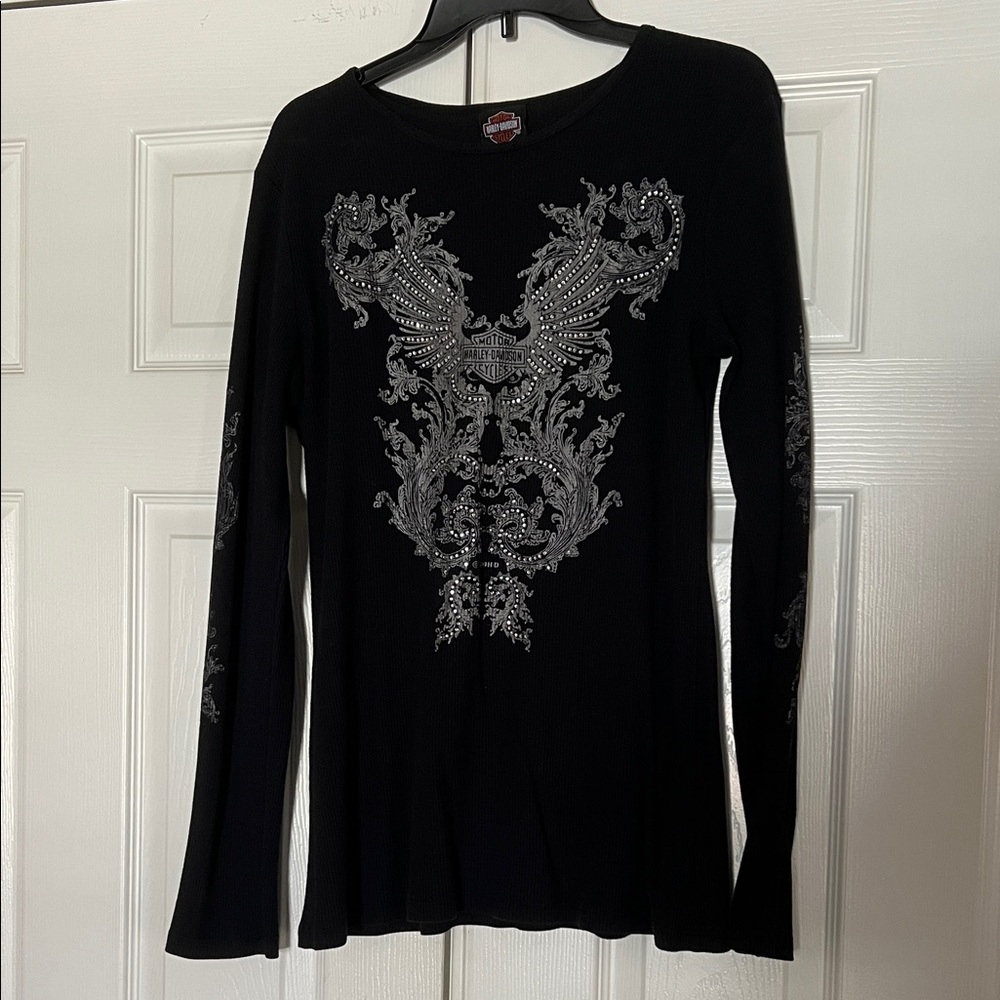 Harley-Davidson Black Long Sleeve with Silver Design